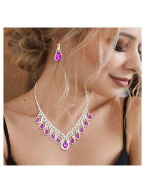 Tigerstars Purple Teardrop Crystal Rhinestone Collar Necklace